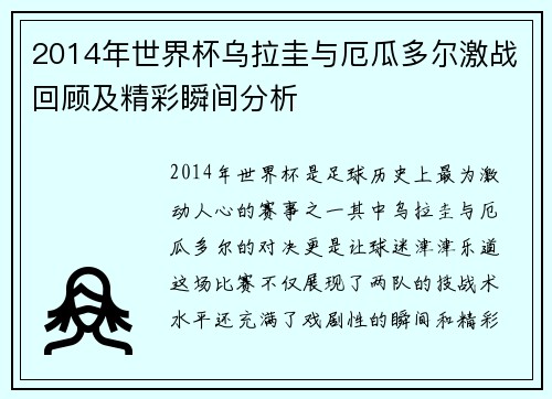 2014年世界杯乌拉圭与厄瓜多尔激战回顾及精彩瞬间分析