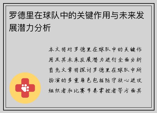 罗德里在球队中的关键作用与未来发展潜力分析