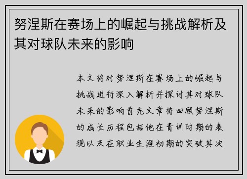 努涅斯在赛场上的崛起与挑战解析及其对球队未来的影响